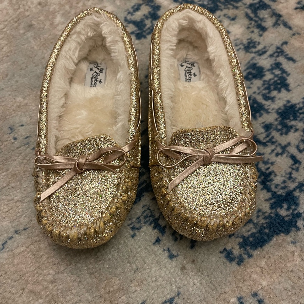 Gold Glitter Moccasin Style Slippers